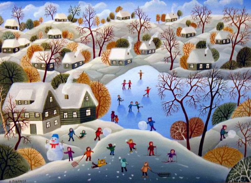 Children Playing in Snow — White, Joyful