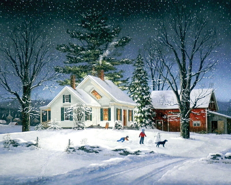 Children Playing in Snow — White, Peaceful, Night