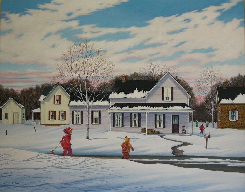 Children Playing in Snow — White, Peaceful, Winter