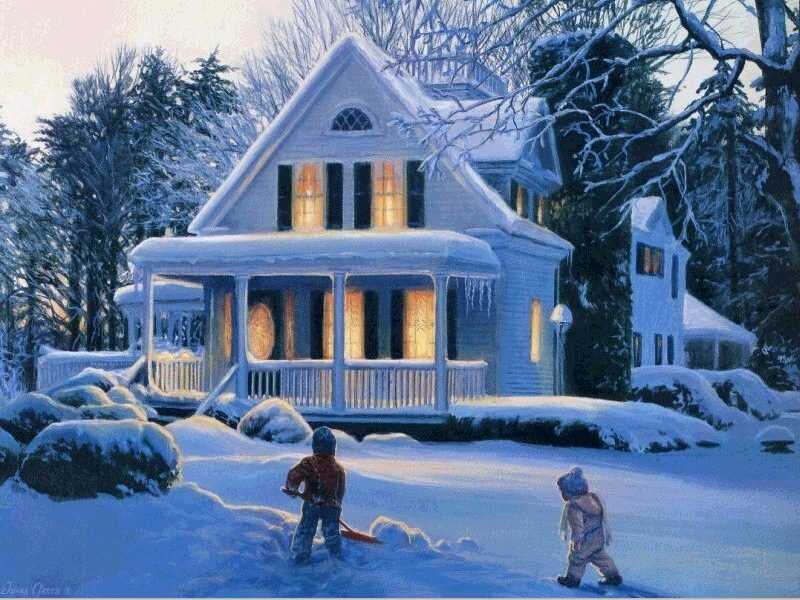 Children Playing in Snow — White