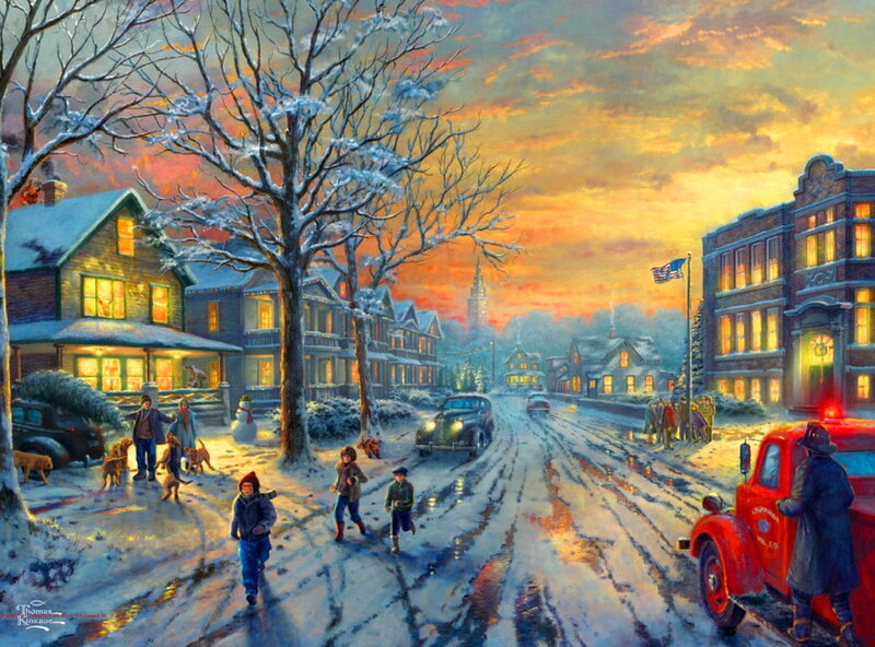 Children Playing in Snow — Yellow