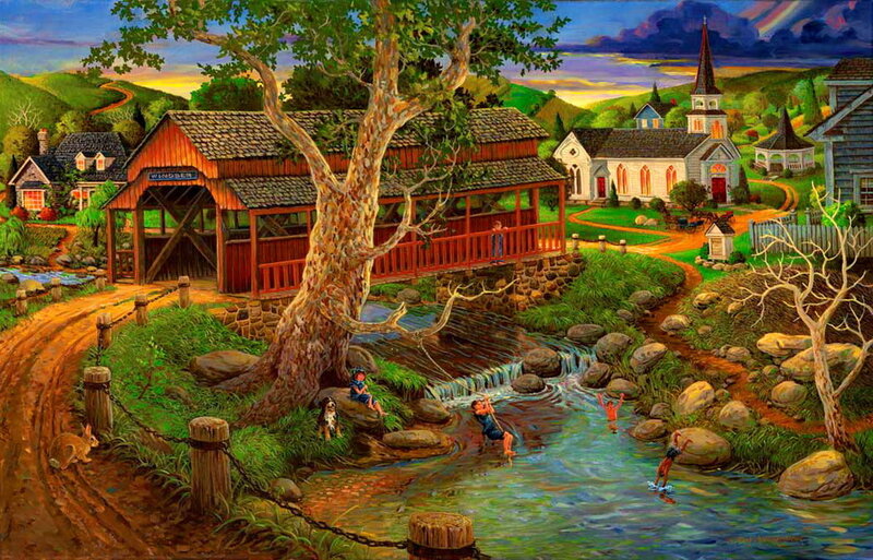 Children Playing in Stream