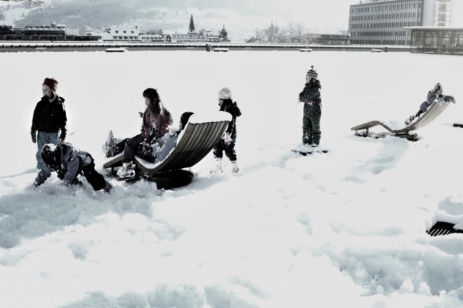 Children playing in the snow