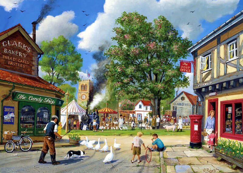 Children Playing in Village — Blue