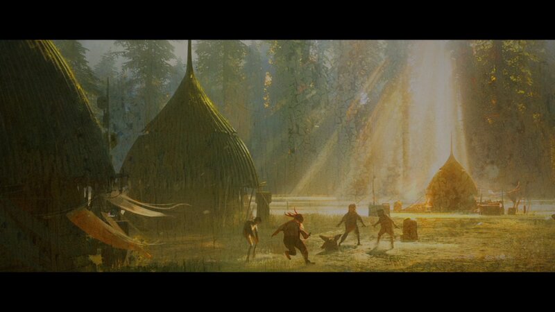 Children Playing in Village — Green, Dramatic