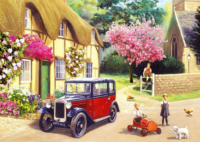 Children Playing in Village — Red, Peaceful