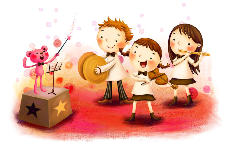 Children Playing Instruments — Red