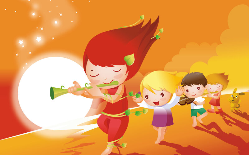 Children Playing Music — Orange