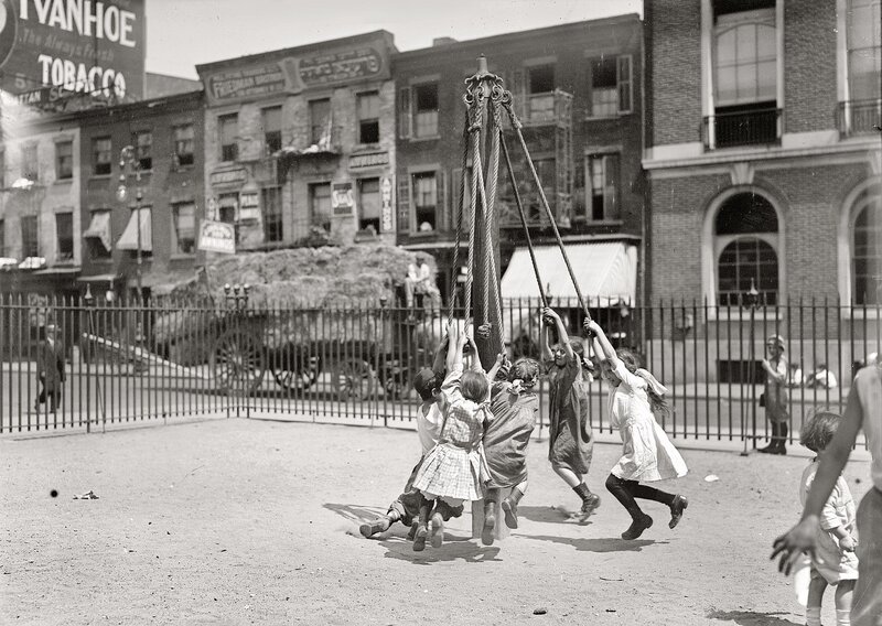 Children playing on a rope swing