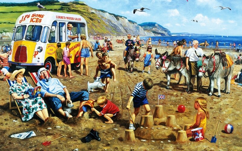 Children Playing on Beach — Blue, Lively