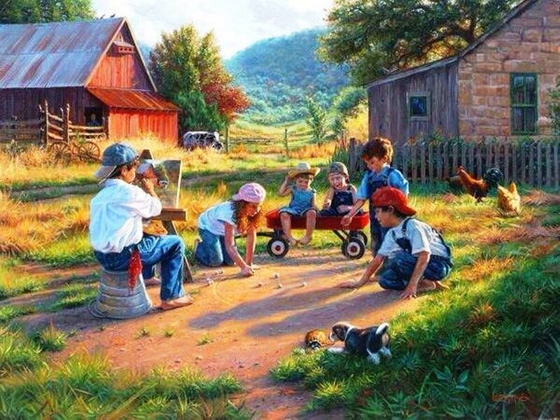 Children Playing on Farm — Green, Peaceful, Afternoon