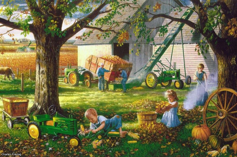 Children Playing on Farm — Green, Peaceful, Autumn