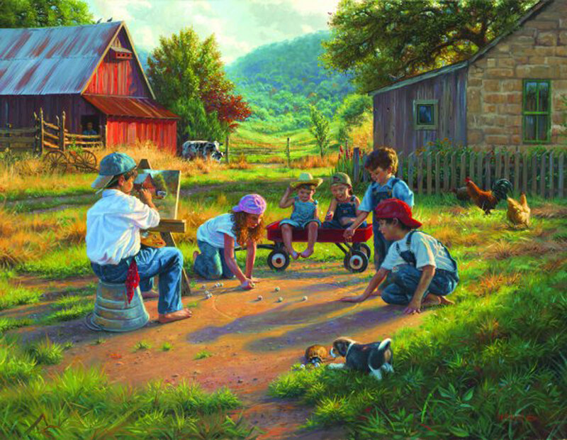 Children Playing on Farm — Green, Peaceful