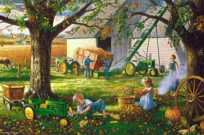 Children Playing on Farm — Green