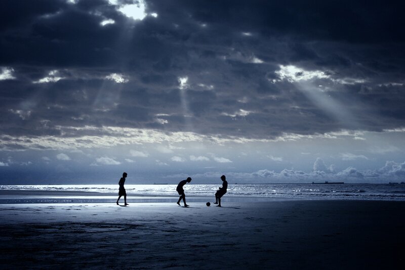 Children Playing Soccer — Blue, Dramatic