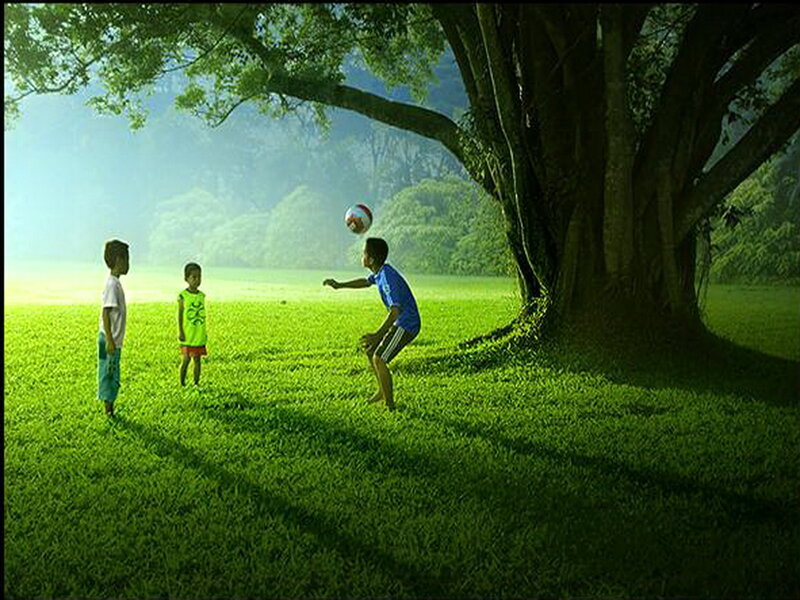 Children Playing Soccer — Green, Serene