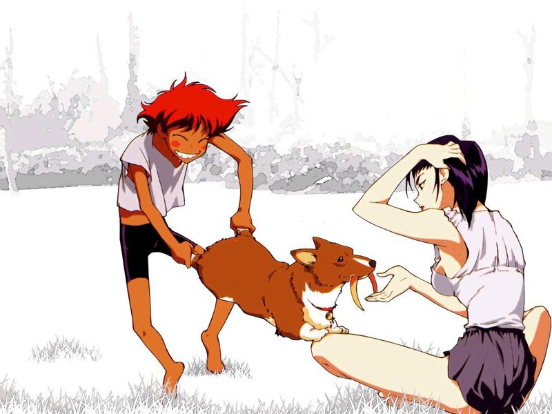 Children playing with a dog