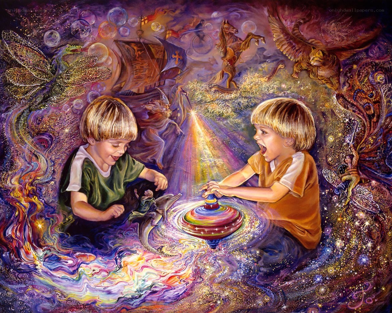 Children playing with a magical top