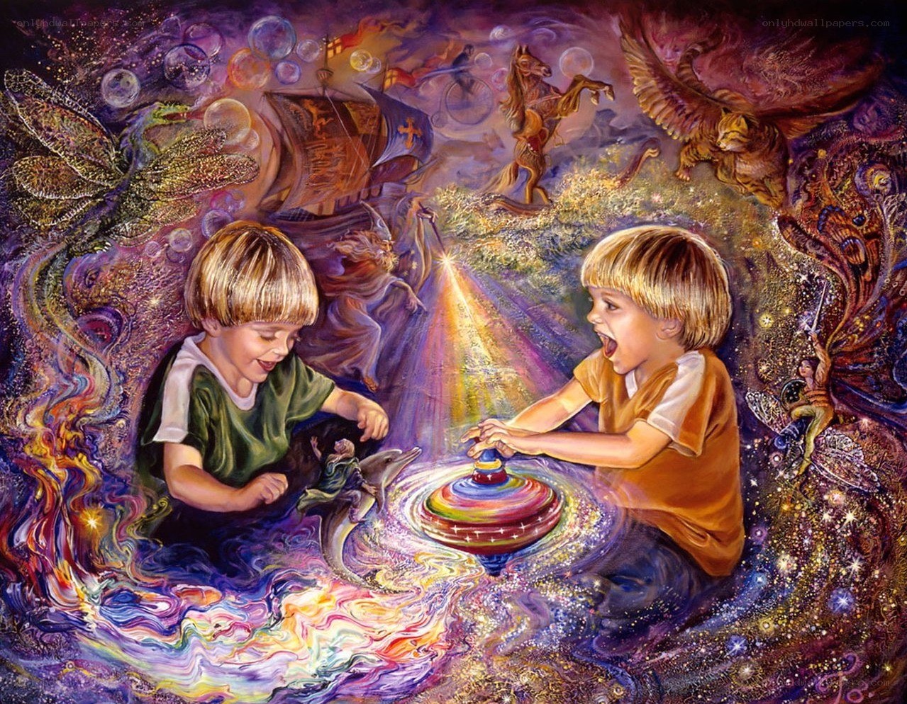 Children playing with a magical top
