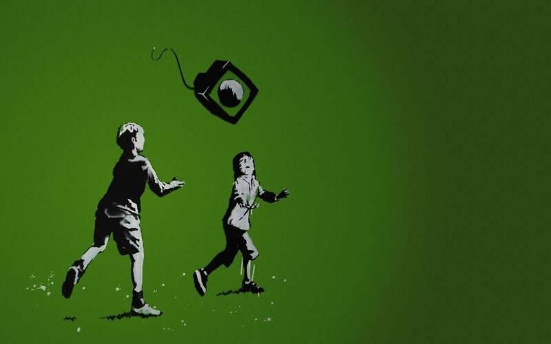 Children playing with a TV kite