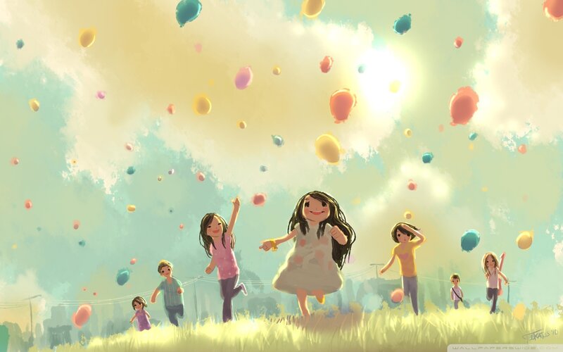 Children playing with balloons