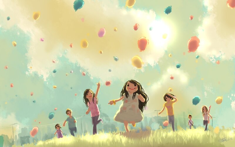 Children playing with balloons