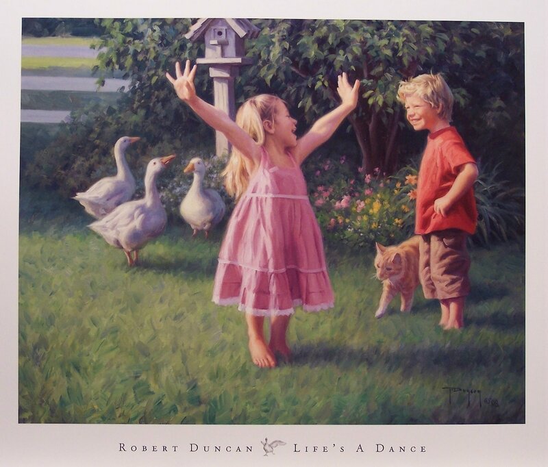 Children Playing with Geese