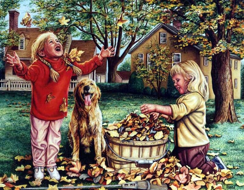 Children Playing with Leaves