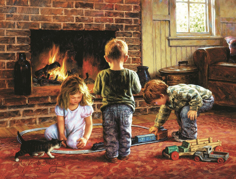 Children Playing with Toys — Red, Cozy