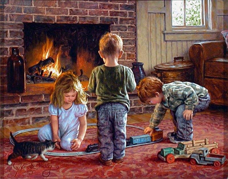 Children Playing with Toys — Red