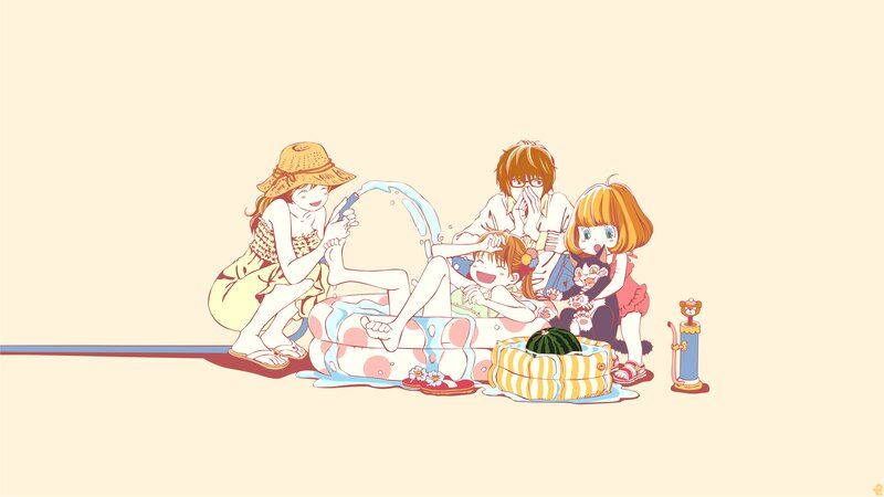 Children Playing with Water — Beige