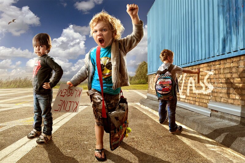 Children protesting on a road