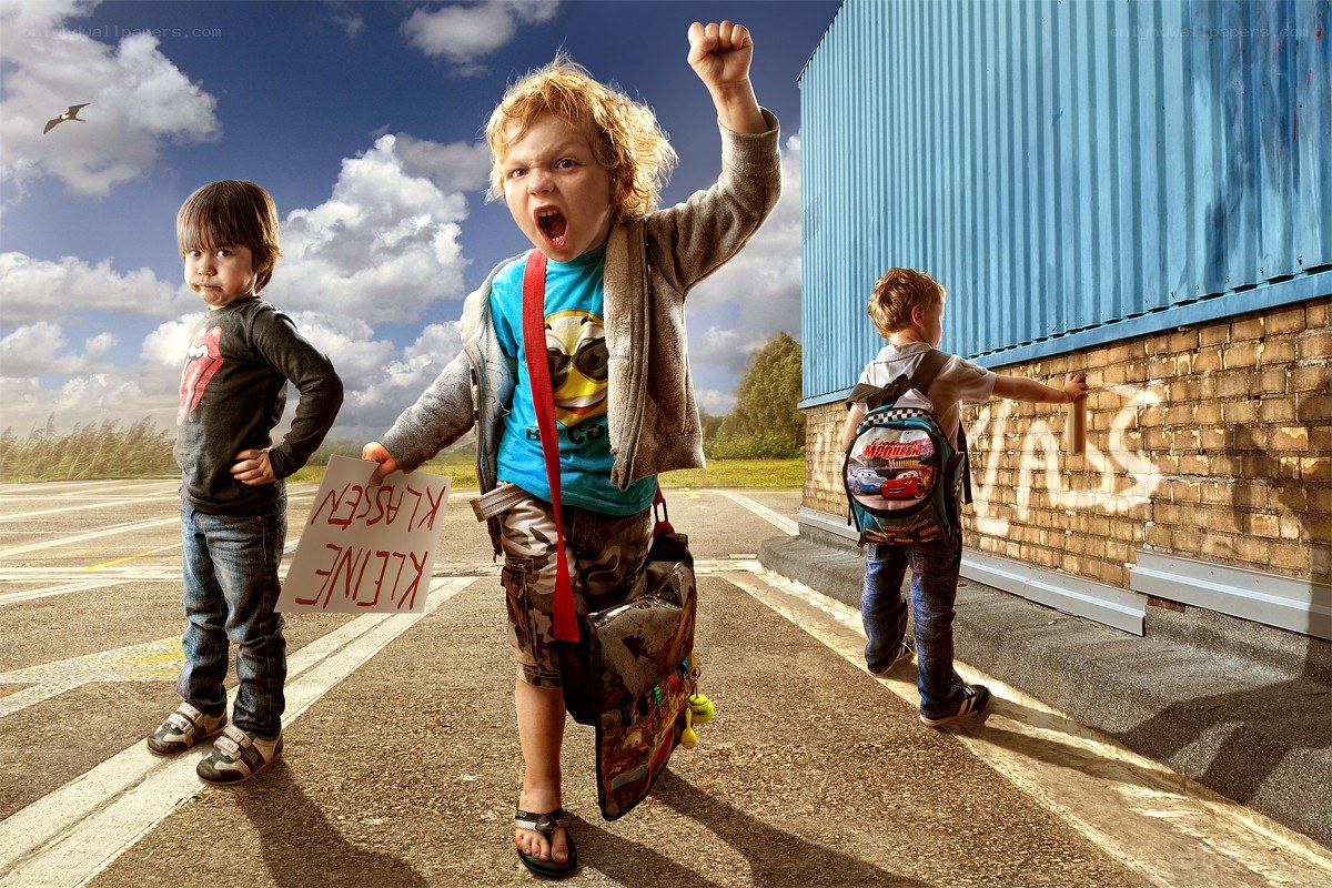 Children protesting on a road