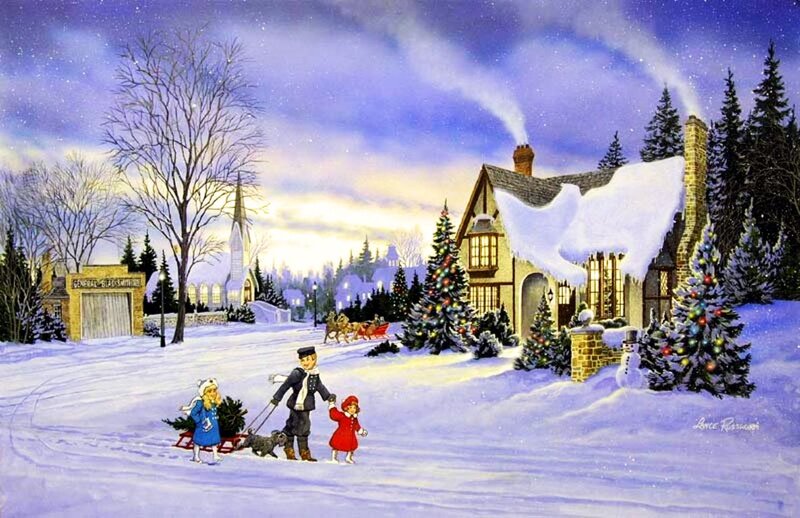 Children Pulling Sled — White, Peaceful