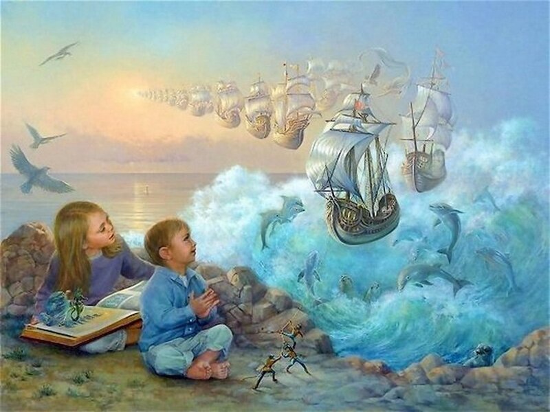 Children Reading Book — Blue