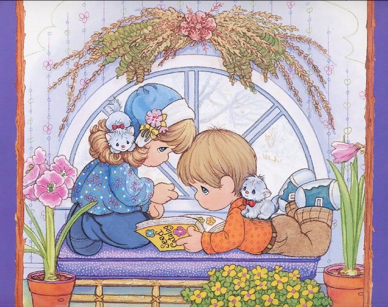 Children Reading Book — Purple