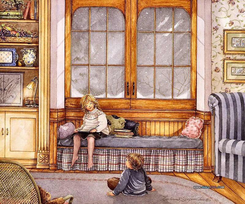 Children reading by the window