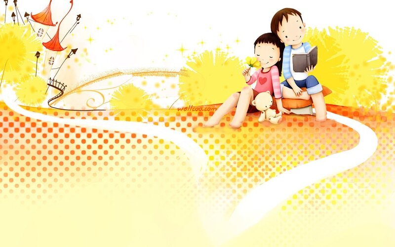 Children reading in a dreamy landscape