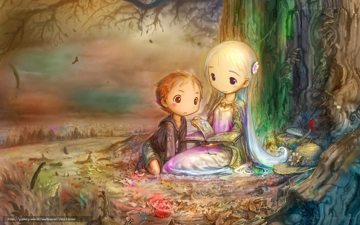 Children reading in a forest