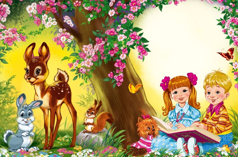 Children Reading under Tree