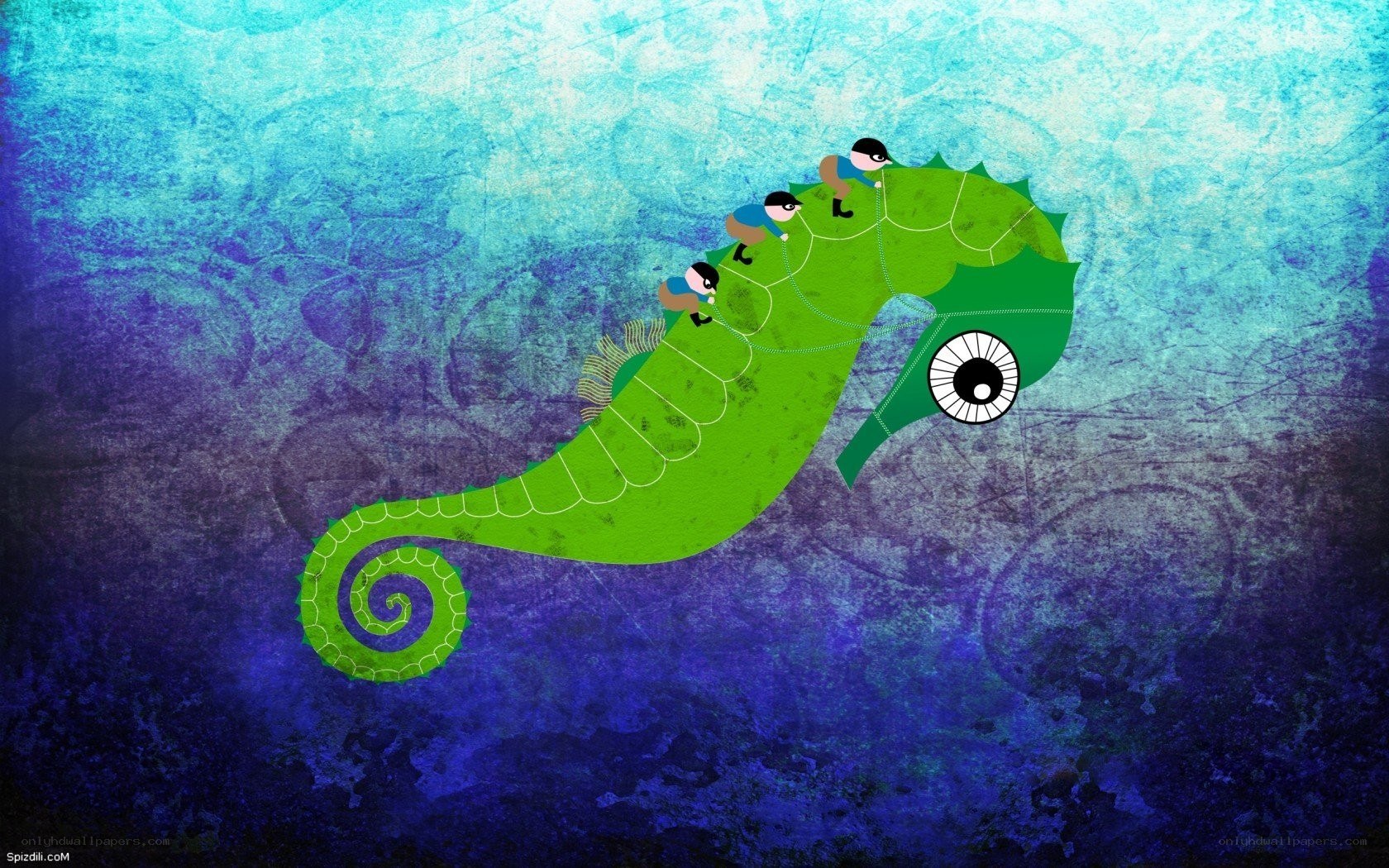 children riding seahorse