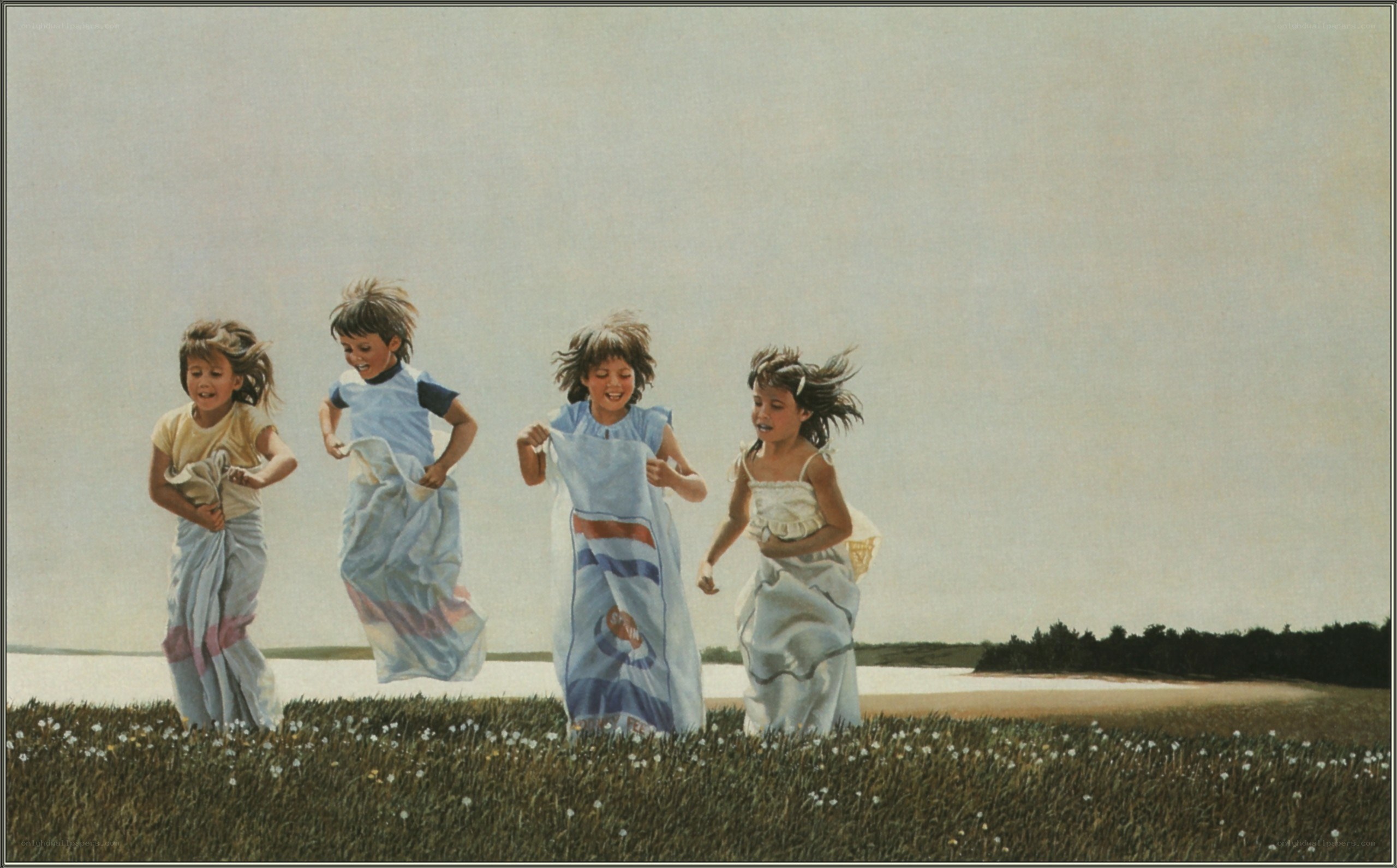 children running in a field