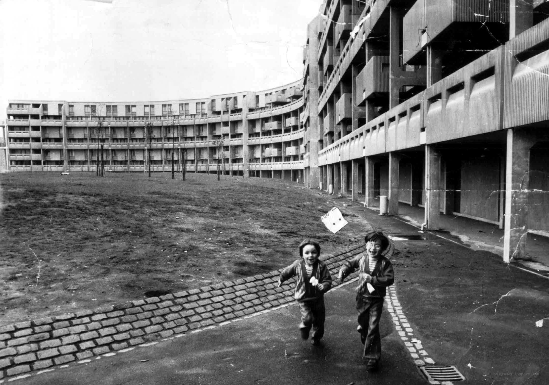 Children running in a housing complex