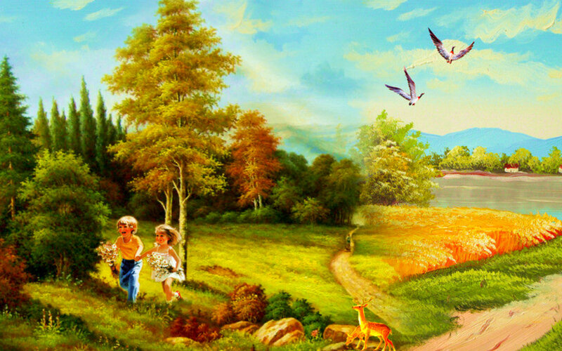 Children Running in Field — Green, Peaceful
