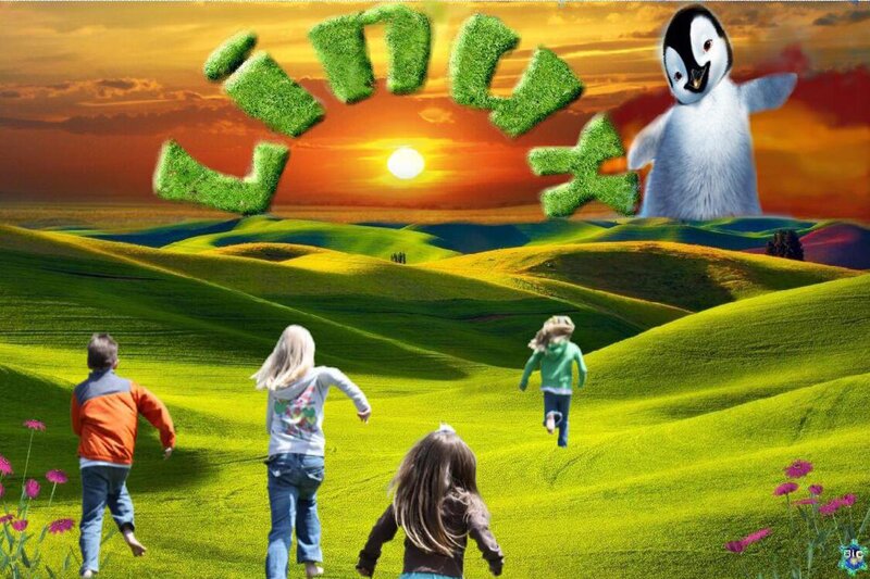 Children Running in Field — Green