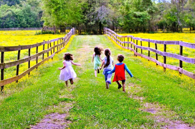 Children Running in Field