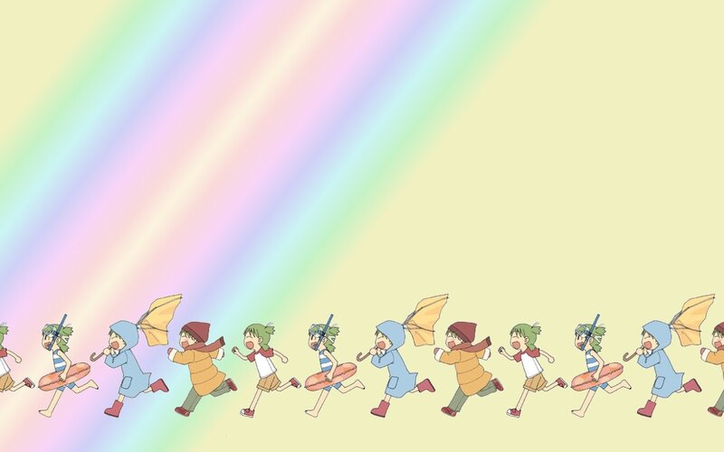 children running in rainbow