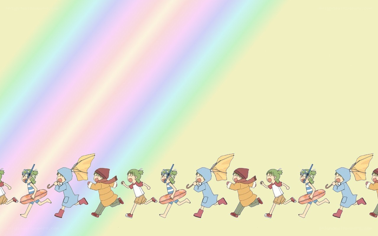 children running in rainbow