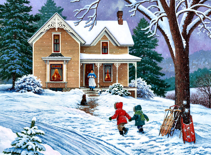 Children Running in Snow