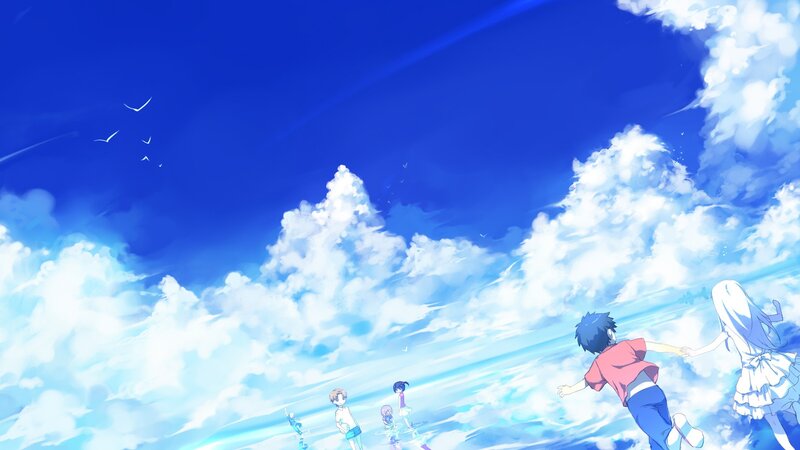 Children Running on Clouds — Blue, Serene